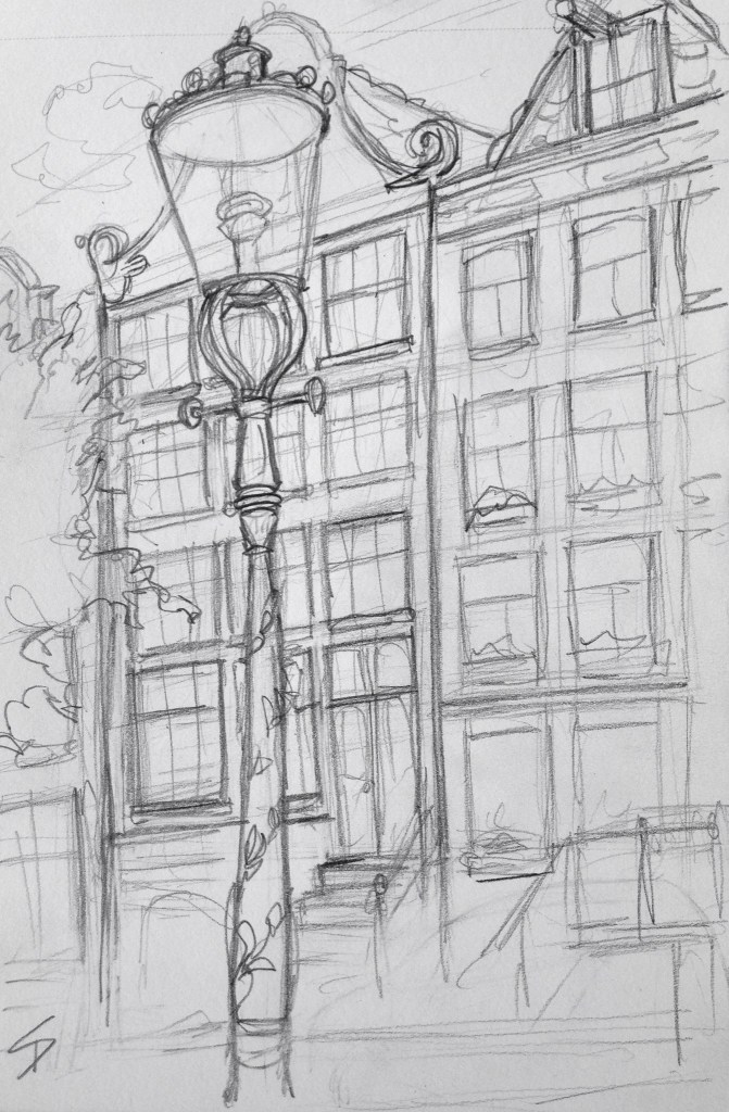 Urban Art 'Groenburgwal, Amsterdam, Netherlands.' sketchbookexplorer.com #art #drawing #sketch #pencil #illustration #travel #architecture