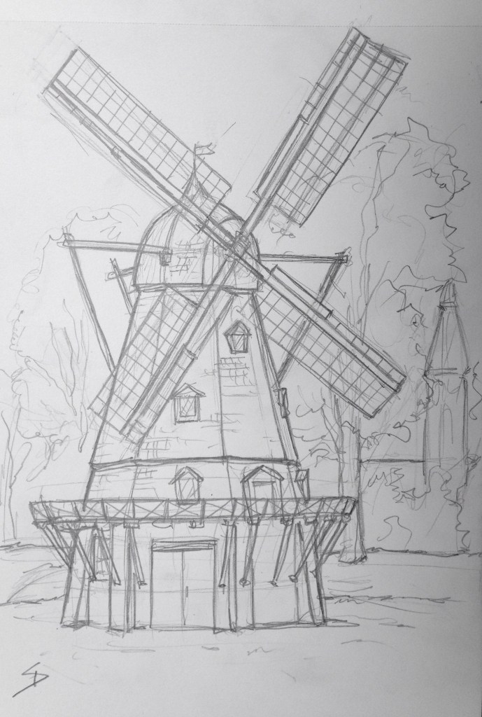 Urban Art 'Kastellet, Copenhagen, Denmark.' It sits in the park grounds of an army fort, near the Little Mermaid statue. While drawing this, I got told not to sit on the grass by an armed soldier. sketchbookexplorer.com #art #drawing #sketch #pencil #illustration #travel #architecture