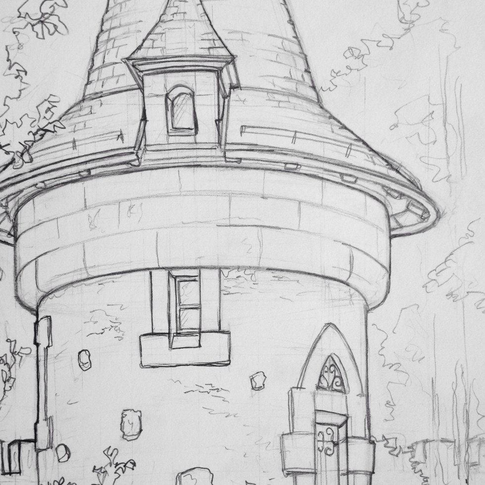 Urban Art - Bern, Switzerland. 'Bern Historical Museum.' A small Harry Potter looking building in the museum's grounds. sketchbookexplorer.com #art #drawing #sketch #pencil #illustration #travel #architecture #switzerland
