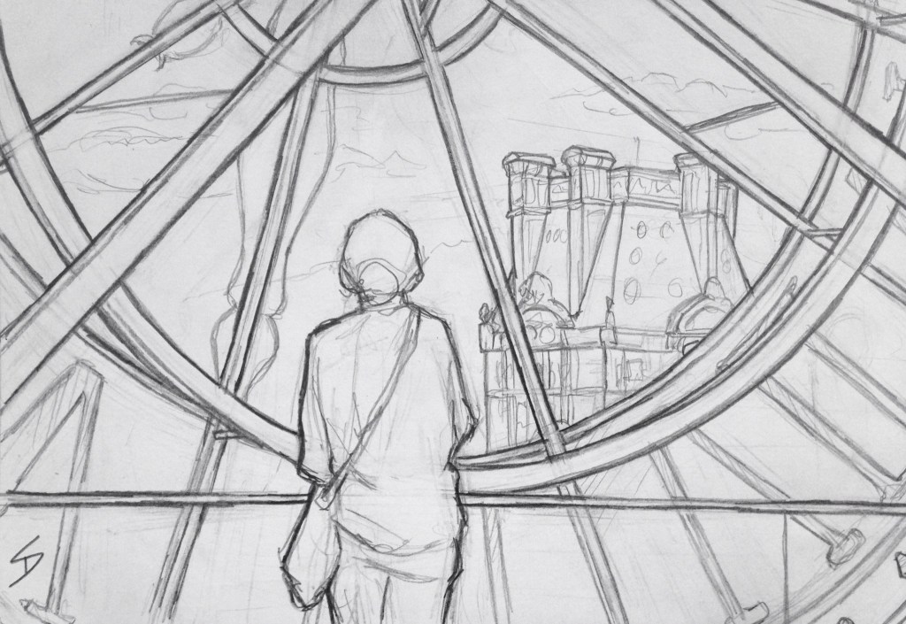 Urban Art - Paris, France. 'Musee d'Orsay.' A popular view of Paris through the glass of a giant clock face. sketchbookexplorer.com #art #drawing #sketch #pencil #illustration #travel #architecture #paris