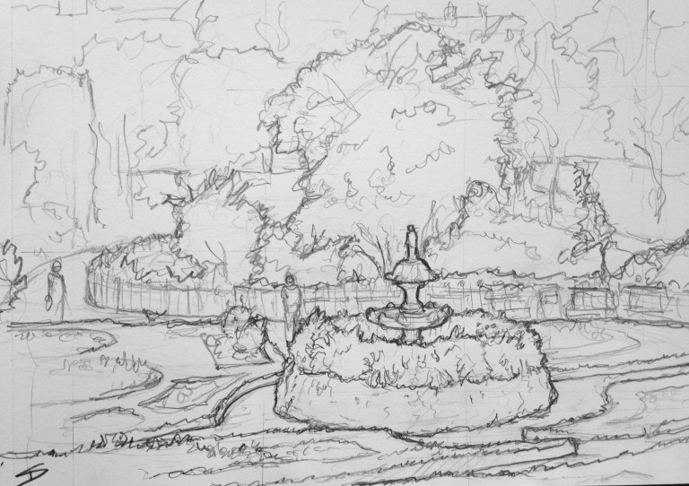 Urban Art - Shrewsbury, UK. 'Quarry Park.' Beautifully elegant park near the bank of the River Severn. My first life sketch since returning from my Europe trip. sketchbookexplorer.com #art #drawing #sketch #pencil #illustration #travel #architecture #shrewsbury