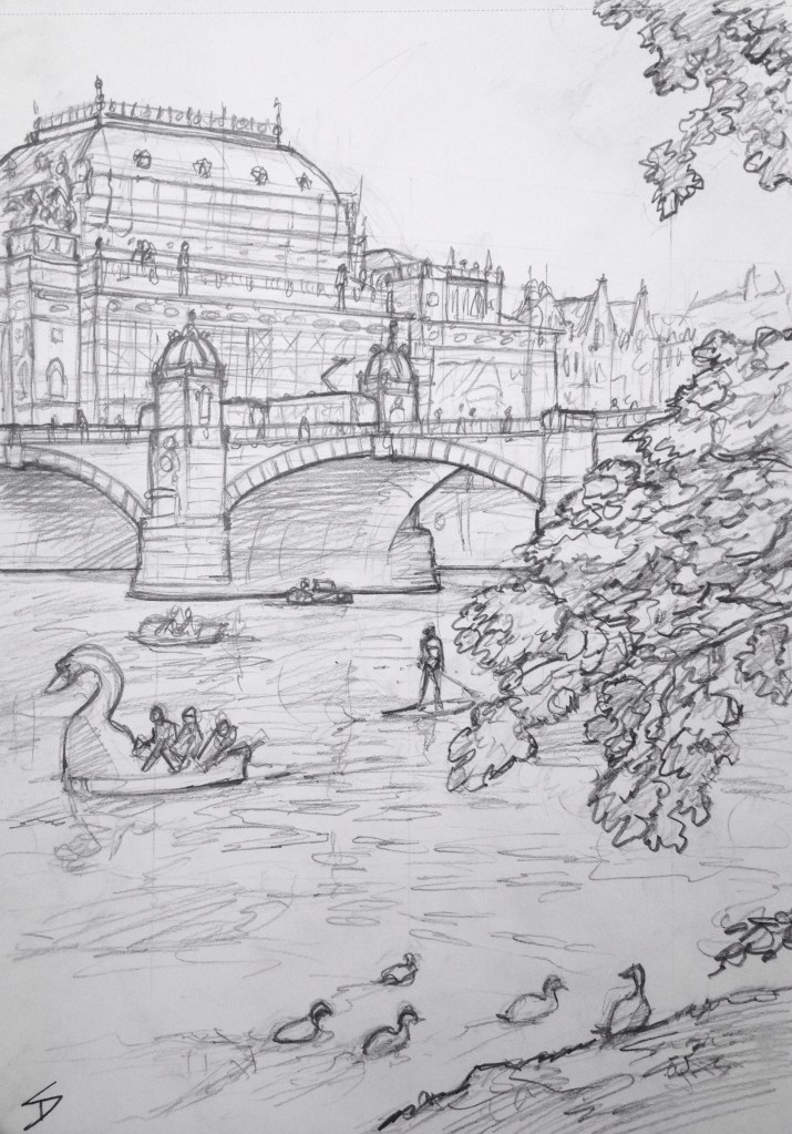 Sketch - View of Vltava: View from Střelecký Ostrov Island