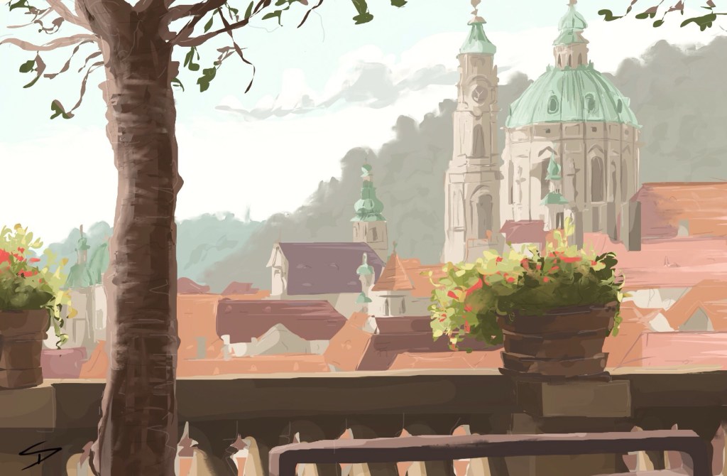 ipad Painting - 'Zahrady Pod Pražským Hradem, Prague.' @davidasutton @sketchbookexplorer Facebook.com/davidanthonysutton #sketch #ipadart #prague #travelblog #travel #zahradypodprazskymhradem