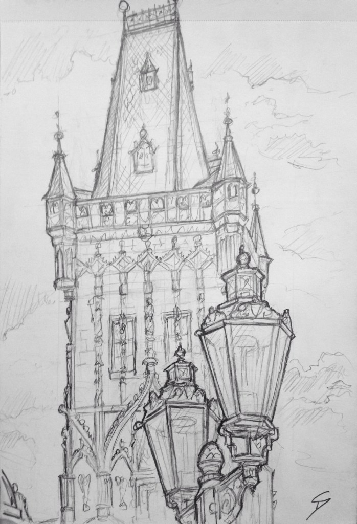 Sketch - View of Old Town: Prašná Brána