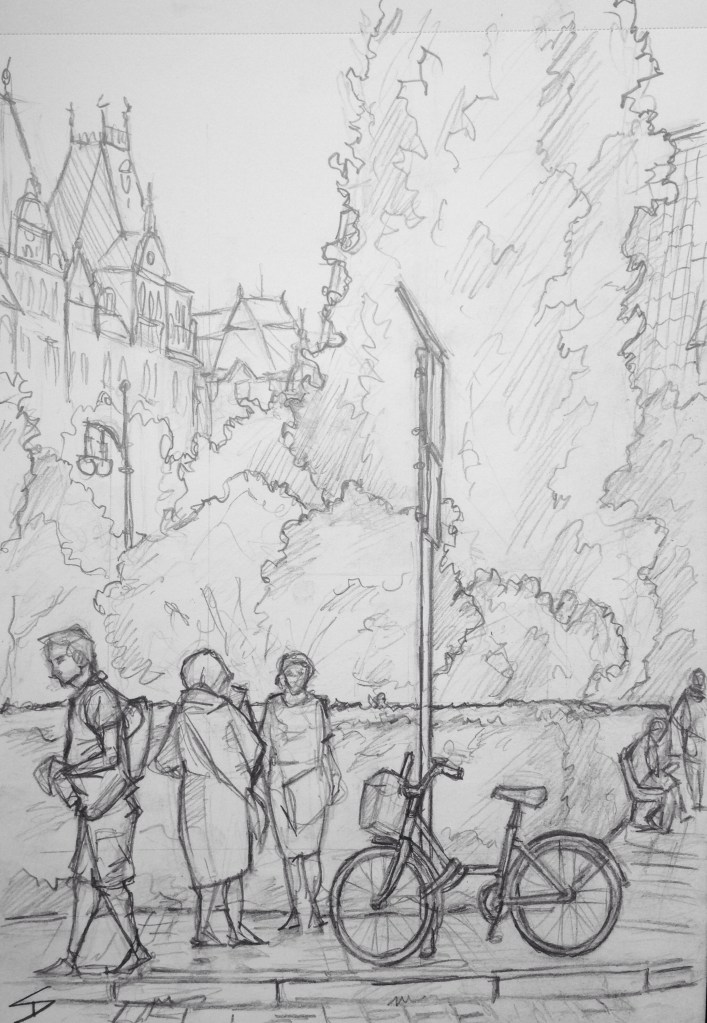 Sketch - View of Old Town: Corner of Brehova and Maiselova