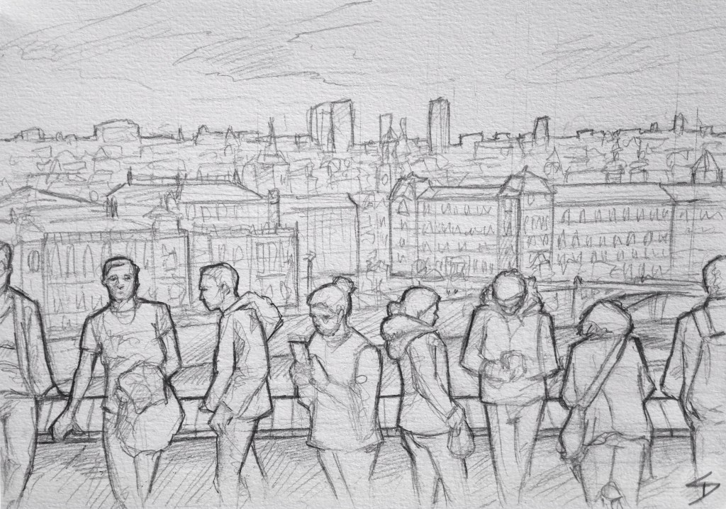 Quick Sketch. 'Letna Park, Prague.' Beautiful sunny day on Letna Hill, overlooking Prague. This park has great festivals and an outdoor bar - perfect for sunny days and warm nights. @davidasutton @sketchbookexplorer Facebook.com/davidanthonysutton #drawing #sketch #prague #travel #travelblog #letnapark