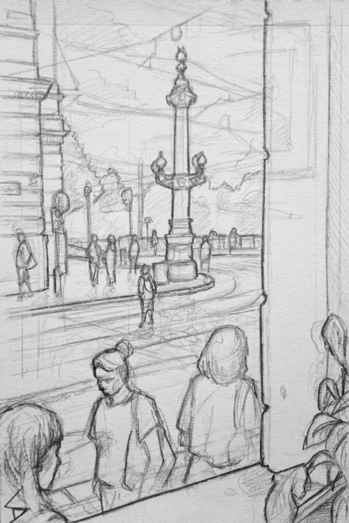 Sketch - View of Old Town: Slavia Kavarna