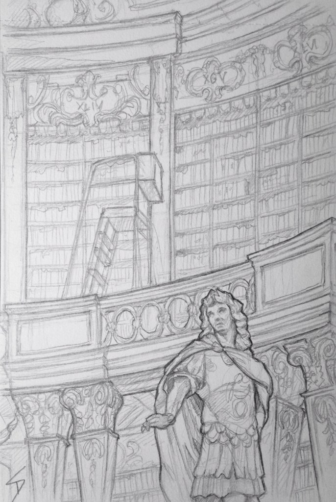 Pencil sketch view of Prunksaal State Hall Library - a stunning interior