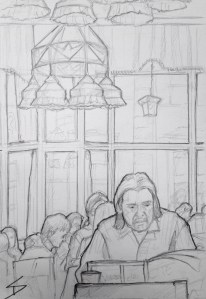 Quick Sketch. 'Grand Cafe Orient, Prague.' An elegant Art Deco cafe and restaurant, within a short walk from the Obecni Dum and the Powder Tower. Sketched to classics played on a grand piano. @davidasutton @sketchbookexplorer Facebook.com/davidanthonysutton #drawing #sketch #prague #travel #travelblog #grandcafeorient