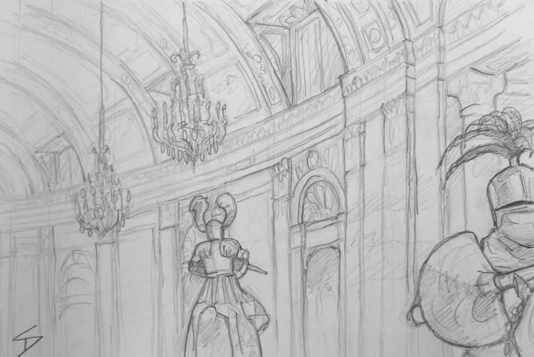 Urban Art - Vienna, Austria. 'Hofjagd und Rüstkammer Imperial Armoury.' Sketching in the Imperial Armoury... Beautiful interior. Almost closing time.. just me and a few medieval knights. sketchbookexplorer.com @davidasutton @sketchbookexplorer Facebook.com/davidanthonysutton #drawing #sketch #vienna #travel #travelblog #hofjagdundrustkammer