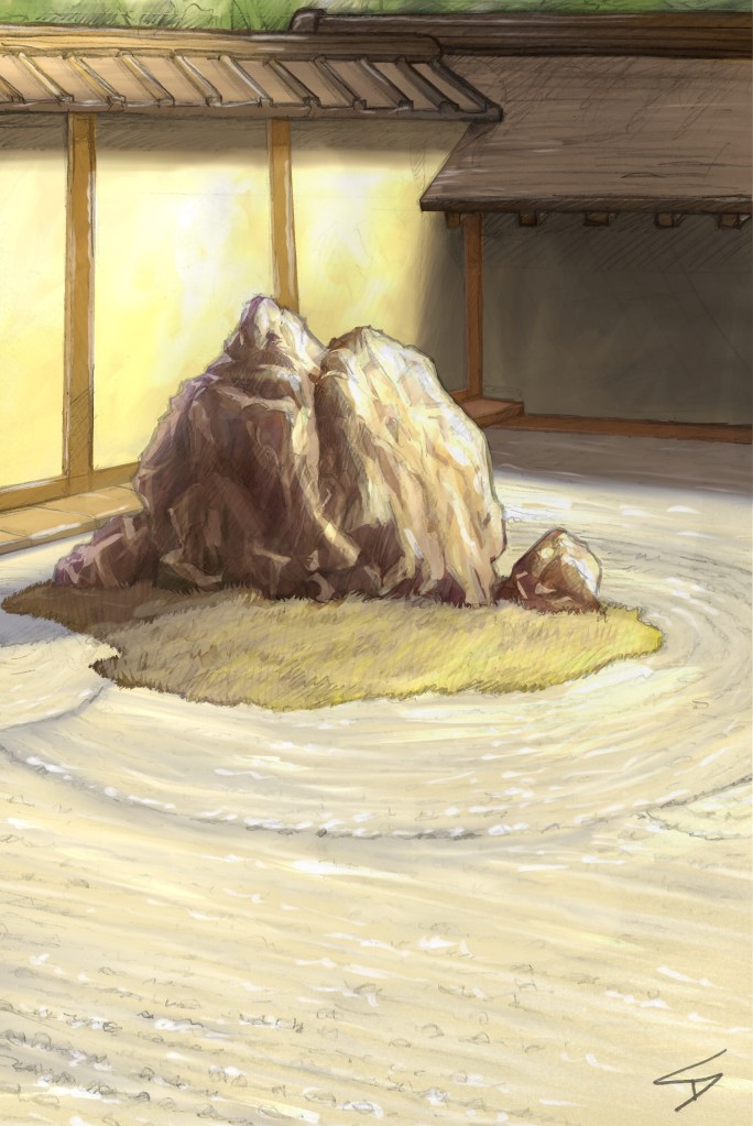 Ipad art of sketch of Ryoanji Temple, Kyoto