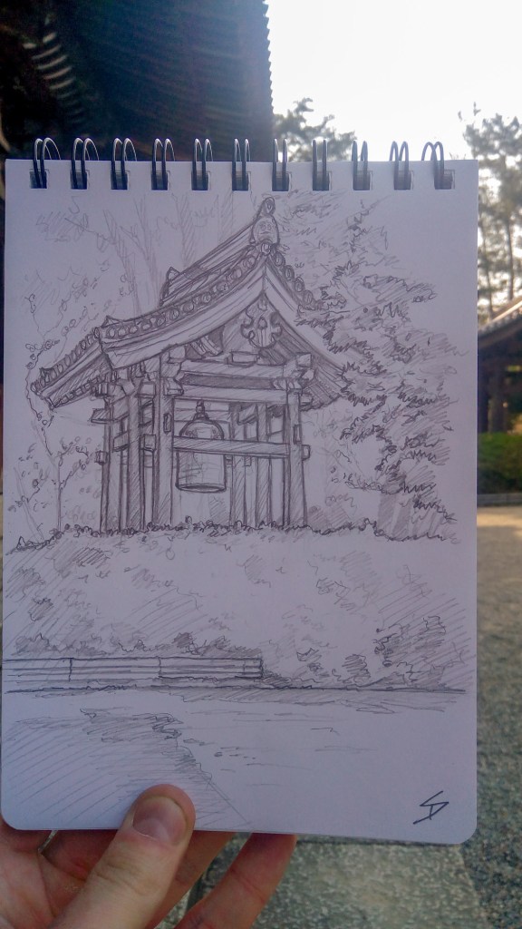 Photo of sketch of Toshodaiji Temple, Nara