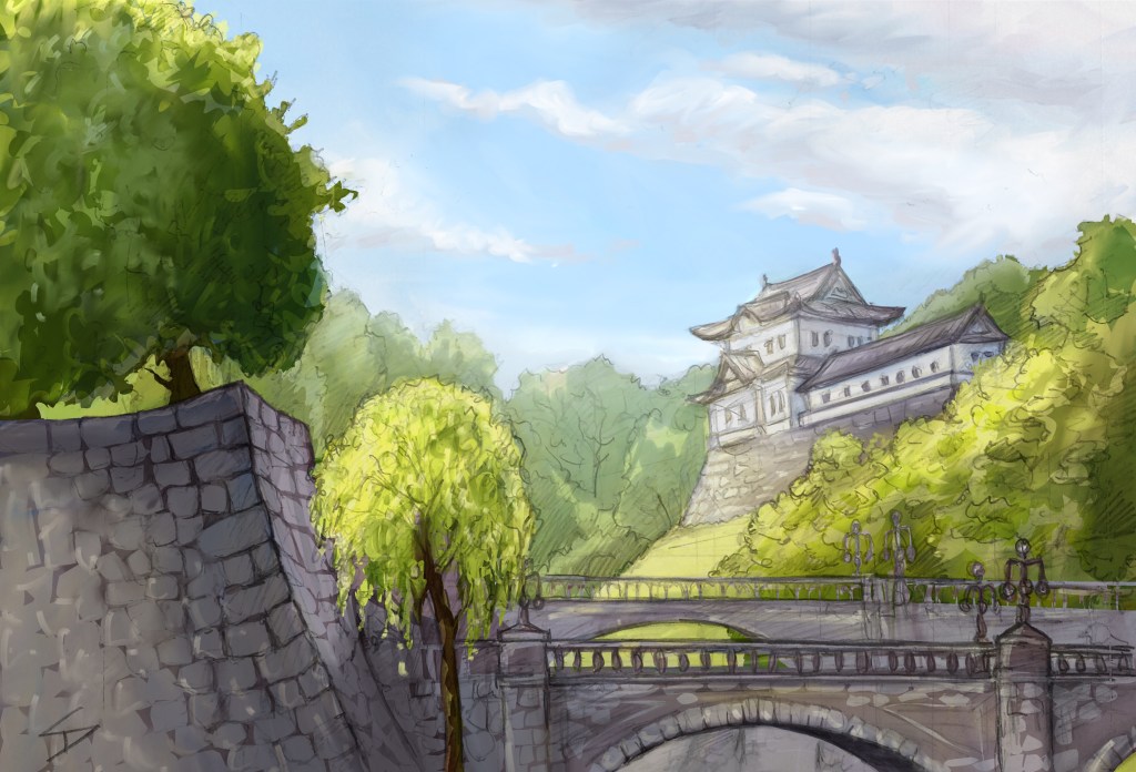 Ipad art of sketch of Tokyo Imperial Palace