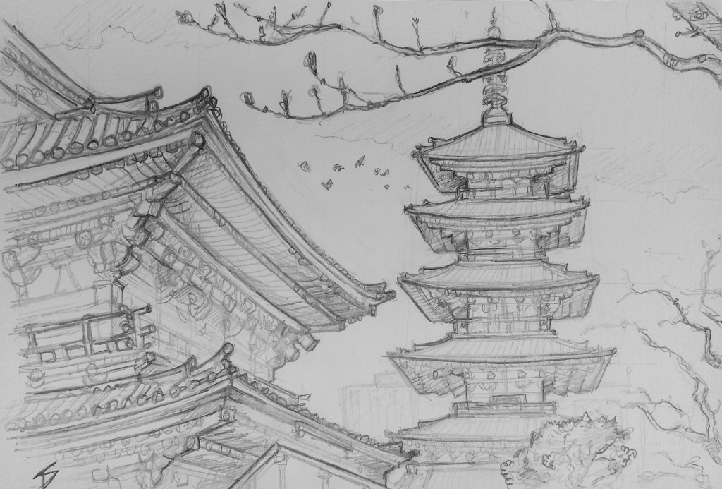 Sketch of Senso-ji Temple, Tokyo