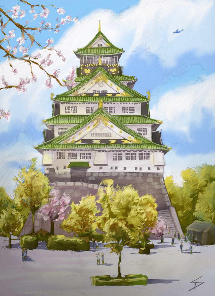 Ipad art of sketch of Osaka Castle.