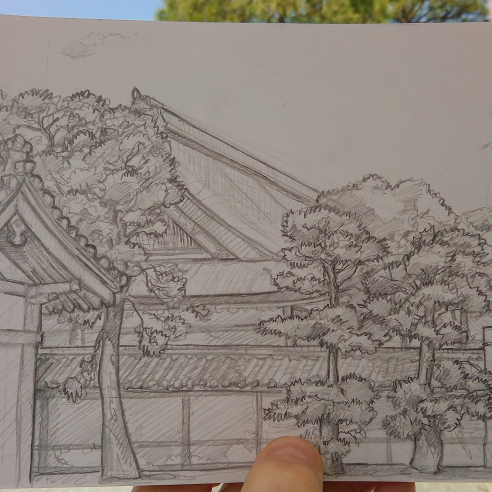 Urban photo art – Kamigyo Ward, Kyoto, Japan. 'Kyoto Imperial Palace.’ Complete image from my latest travel art blog article 'Sakura Japan.' Now online - sketchbookexplorer.com @davidasutton @sketchbookexplorer Facebook.com/davidanthonysutton #sketch #drawing #art #japan #kyoto #sakura #kyotoimperialpalace #samurai #travel #travelblog #cherryblossom #cherryblossomseason