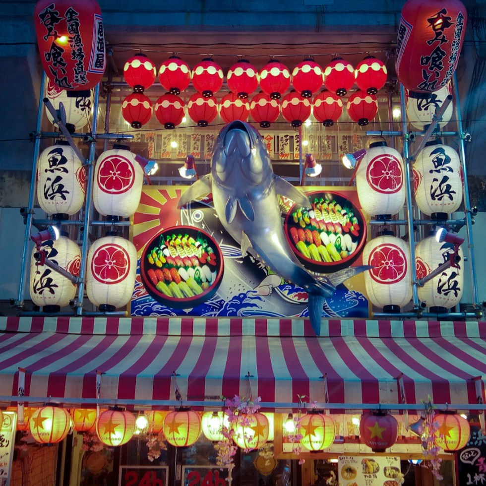 Urban Photos – Taito, Tokyo, Japan. ‘Ameya-Yokocho.’ Complete image from my latest travel art blog article 'Sakura Japan.' Now online - sketchbookexplorer.com @davidasutton @sketchbookexplorer Facebook.com/davidanthonysutton #photography #japan #tokyo #sakura #ameyayokocho #sushi #travel #travelblog #cherryblossom #cherryblossomseason #cherryblossomjapan