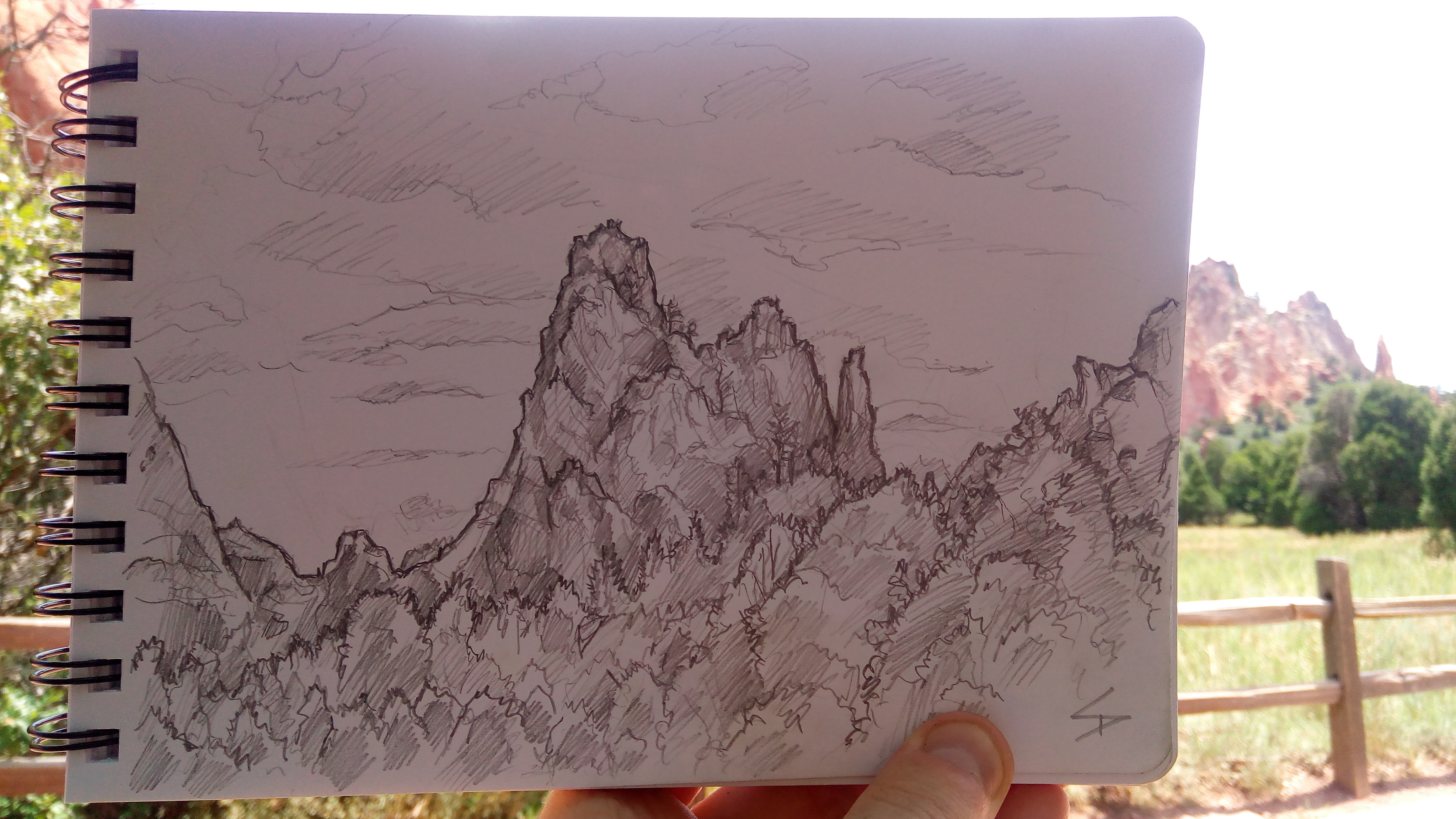 Nature Photo Art - Colorado Springs, Colorado, US. ‘Garden of the Gods.’ Trying to find shelter from the sun, to sketch, was tough, but in the end I managed to jam my art stool under a small tree, for a little shade. sketchbookexplorer.com @davidasutton @sketchbookexplorer Facebook.com/davidanthonysutton #gardenofthegods #colorado #coloradosprings #unitedstates #USA #travel #travelblog #art #sketching #nature #wildwest