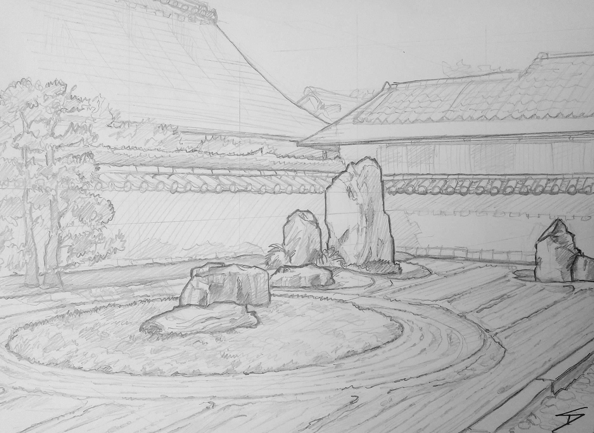 Urban art – Murasakino, Kyoto, Japan. ‘Ryogen-in Temple.' Artwork from my latest travel art blog article 'Sakura Japan.' Now online - sketchbookexplorer.com @davidasutton @sketchbookexplorer Facebook.com/davidanthonysutton #sketch #drawing #art #japan #Kyoto #Ryogenintemple #zengarden #meditation #travel #travelblog #cherryblossom #cherryblossomseason #cherryblossomjapan