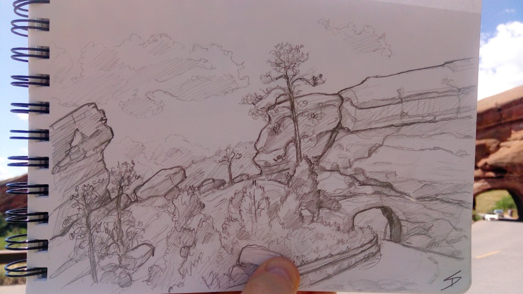 Urban photo art – Morrison, Colorado, US. ‘Red Rocks Park.’ Artwork from my latest travel art blog article 'Wild Colorado.' Now online - sketchbookexplorer.com @davidasutton @sketchbookexplorer Facebook.com/davidanthonysutton #sketch #drawing #art #us #redrockscolorado #colorado #redrocksamphitheater #wild #travel #travelblog #unitedstates #northamerica #nature