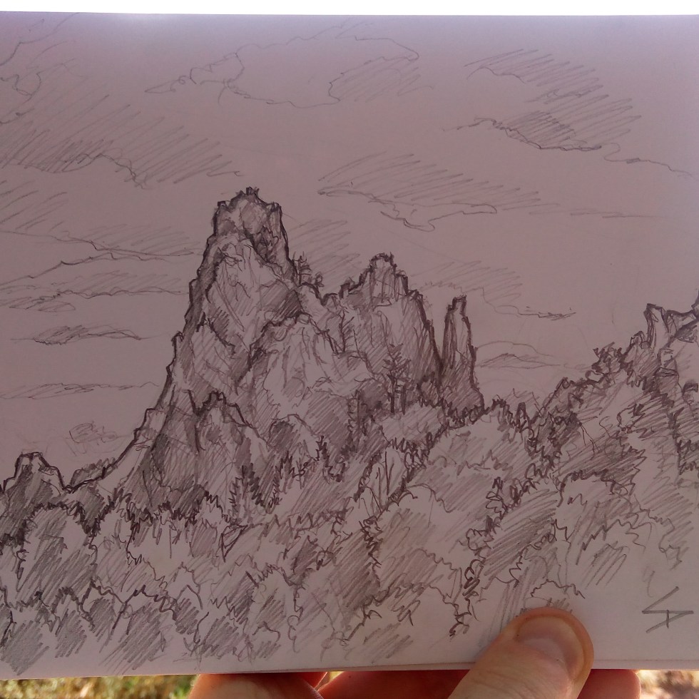 Urban photo art – Colorado Springs, Colorado, US. ‘Garden of the Gods.’ Artwork from my latest travel art blog article 'Wild Colorado.' Now online - sketchbookexplorer.com @davidasutton @sketchbookexplorer Facebook.com/davidanthonysutton #sketch #drawing #art #us #coloradosprings #colorado #gardenofthegods #wild #travel #travelblog #unitedstates #northamerica #nature
