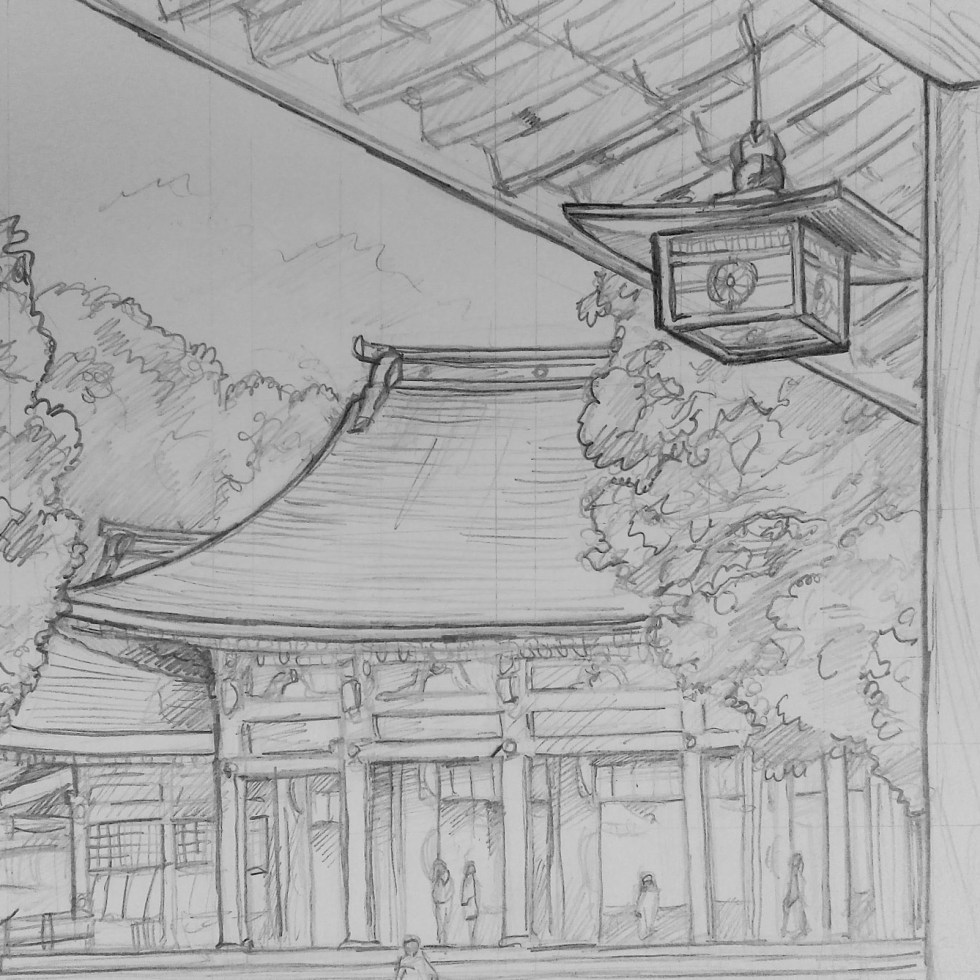Urban art – Shibuya, Tokyo, Japan. ‘Meiji Shrine.‘ Artwork from my travel art blog article 'Sakura Japan.' sketchbookexplorer.com @davidasutton @sketchbookexplorer Facebook.com/davidanthonysutton #sketch #drawing #art #japan #tokyo #meijishrine #samurai #meiji #travel #travelblog #cherryblossom #cherryblossomseason