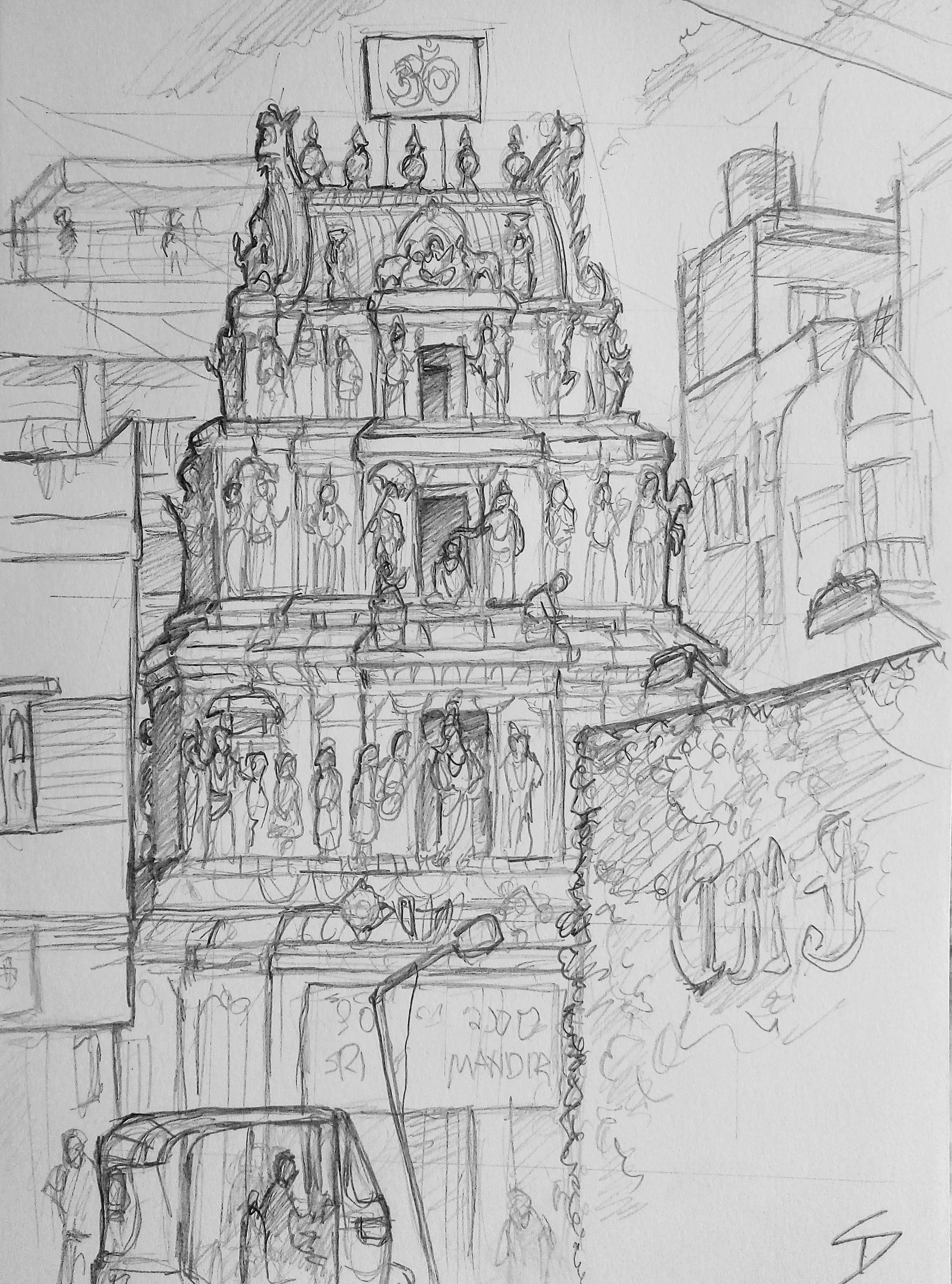 Urban art – Kamaraj Road, Sivanchetti Gardens, Bengaluru, India. ‘Sri Vithal Rukmini Temple.’ This Hindu temple can be found near the well known shopping district 'Commercial Street.' If you are looking for authentic Indian tailoring, you can't go wrong here. sketchbookexplorer.com @davidasutton @sketchbookexplorer Facebook.com/davidanthonysutton #sketch #drawing #art #bangaluru #karnataka #temple #hindutemple #hindu #travel #travelblog #india