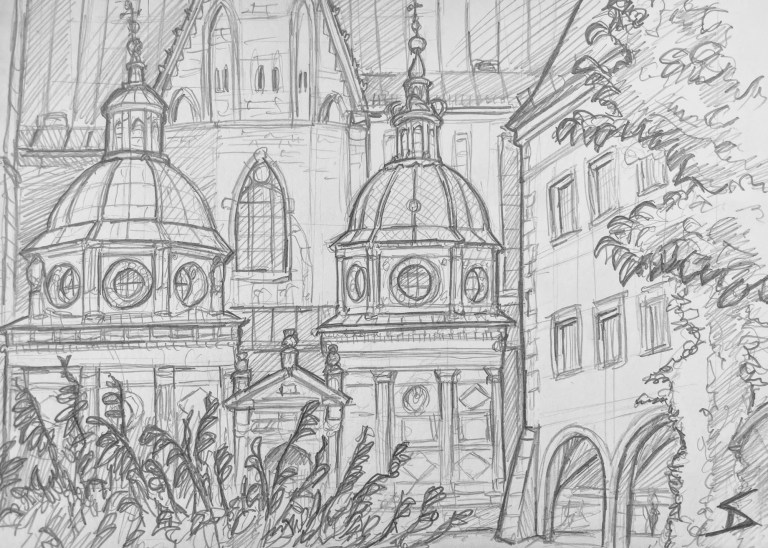 Pencil sketch - View of Wawel Royal Castle