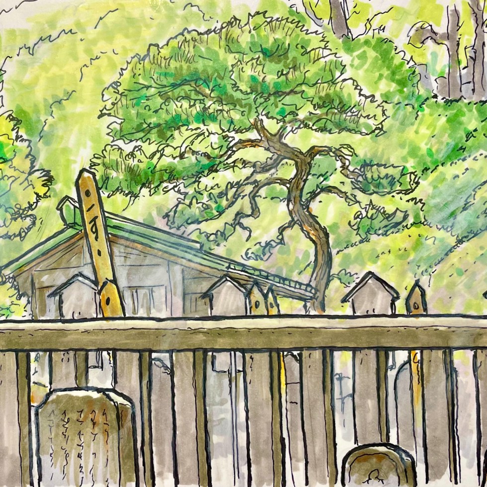 Sengaku-ji Temple (Pencil and Marker Pen Sketch) sketchbook explorer.com