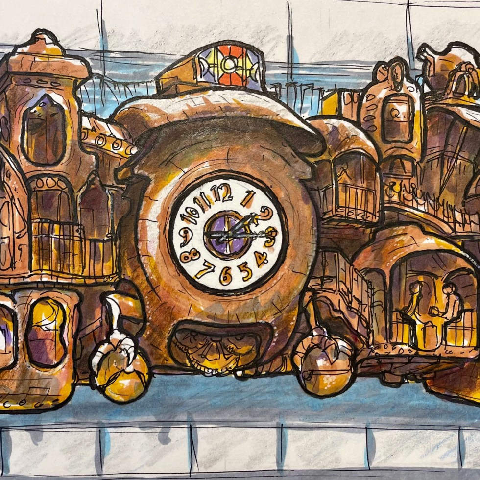 Capturing Miyazaki's Magic: Sketching the Nippon Television Clock (Pencil and Marker Pen) I recently had the opportunity to sketch the iconic Miyazaki Nippon Clock, a masterpiece of engineering and artistry designed by renowned anime director Hayao Miyazaki. Located in Shiodome, Tokyo, this colossal clock is a sight to behold. As I sketched, I was captivated by the intricate details and whimsical charm of the clock's design. The various moving parts, inspired by Miyazaki's films, create a mesmerizing spectacle. It's a truly unique and unforgettable experience to witness this masterpiece in person. #MiyazakiNipponClock #HayaoMiyazaki #Tokyo #Japan #Art #Sculpture #Clock #Sketch #Anime sketchbookexplorer.com